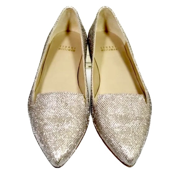 🏷️ NWT Platinum Gold Sparkly Pointed Toe Flats - Picture 1 of 11